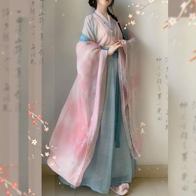 Denní sada hanfu ve stylu čínské dynastie Wei a Jin s křížovým límcem a širokým rukávem