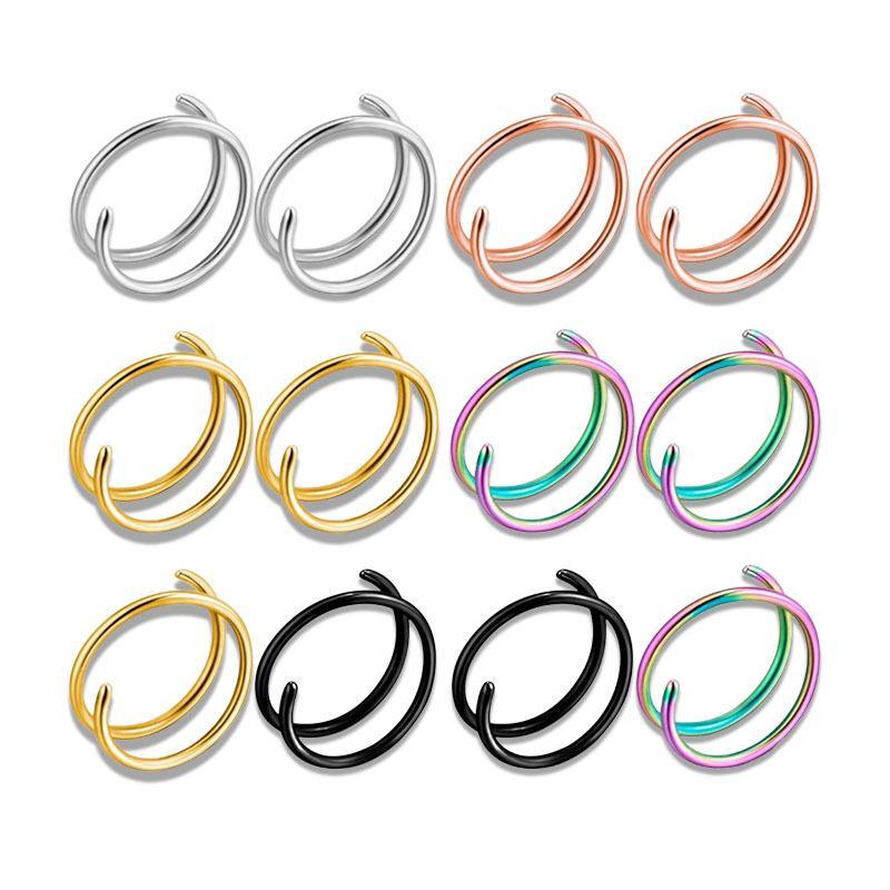 Double Hoop Nose Ring Stainless Steel for Single Piercing, Snug Spiral Nose Ring 20G 8/10mm Thin Nose Rings Piercing Jewelry