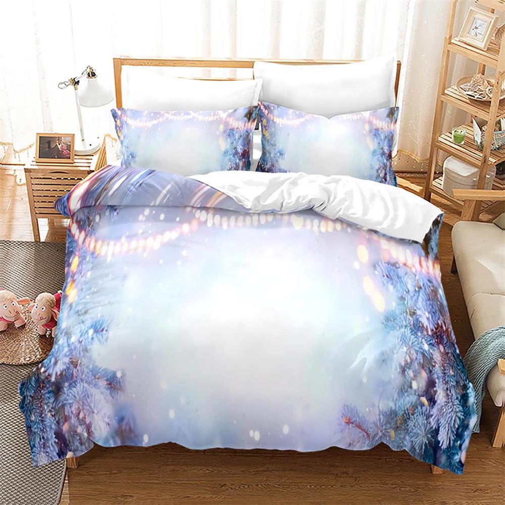 Christmas Duvet Cover Set King Size Snowflake Bells Pattern Festival Bedding Set Polyester Comforter Cover For Kids Boys Girls