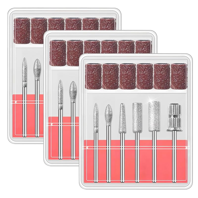 12Pcs Nail Drill Bits Set,Professional Nail Art Tools Set for Acrylic Art,with 6 Pcs Sanding Bands for Manicure & Pedicure Crystal Nail Files,Perfect