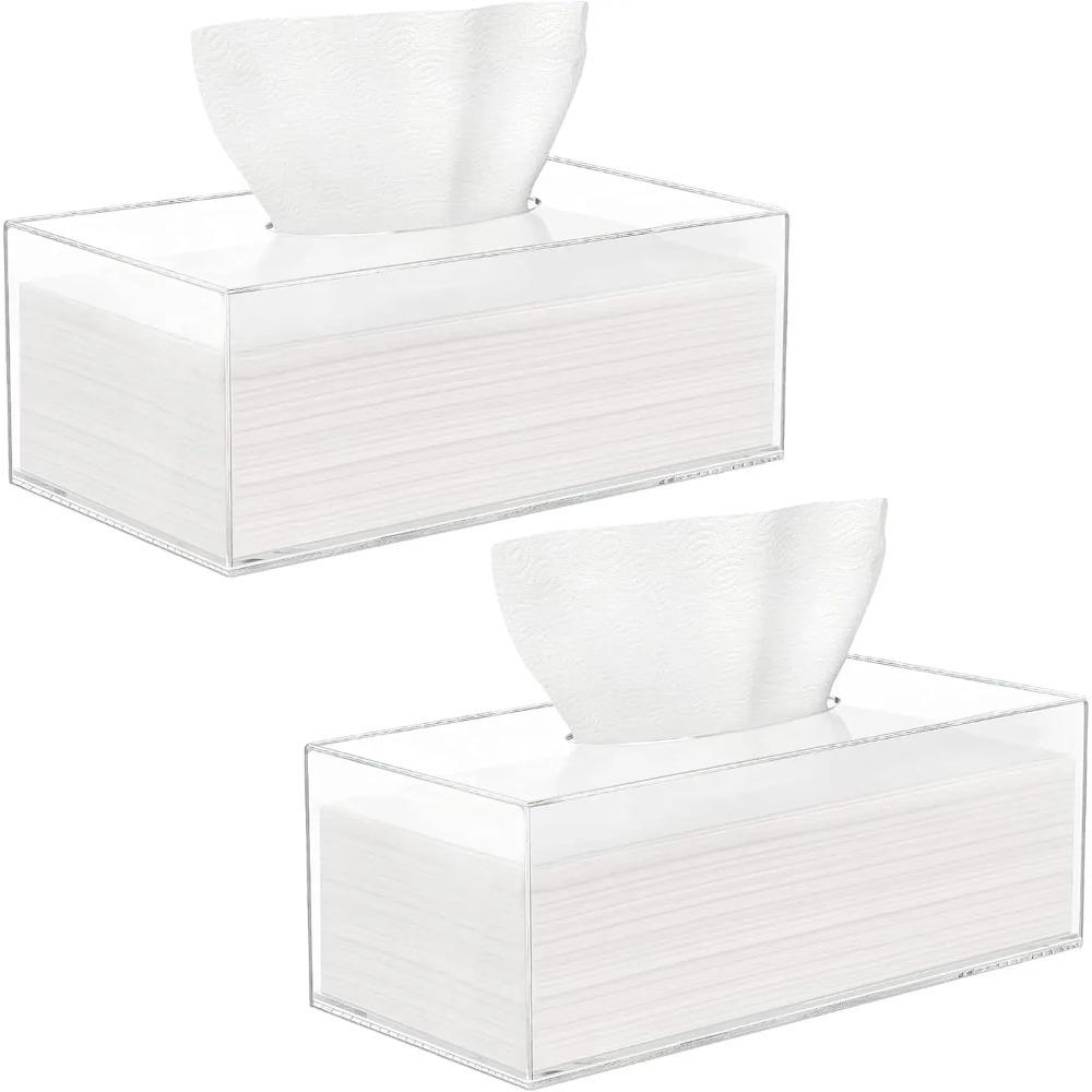 Acrylic Tissue Box Covers with Magnetic Base Dryer Sheet & Mask Organizers for Bathroom Office Car - White Rectangular