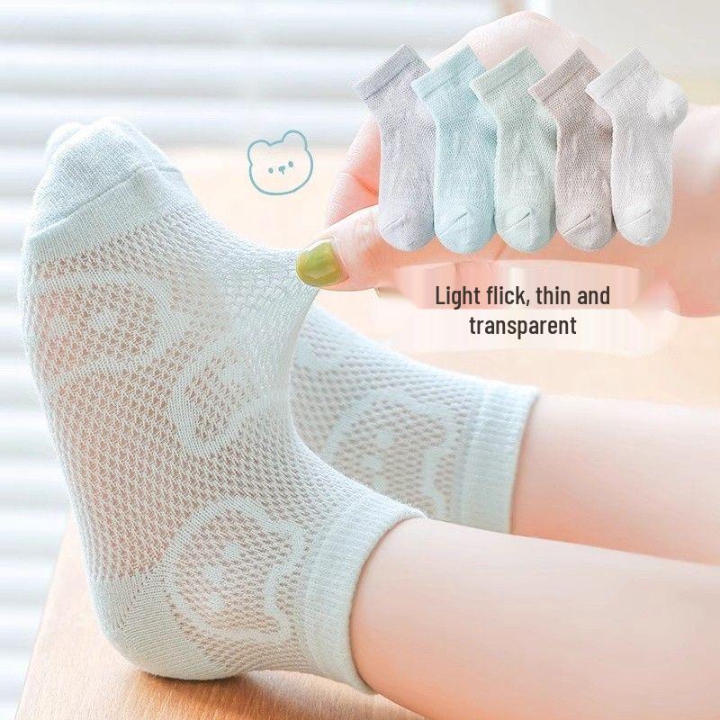 5 Pairs of Breathable Mesh Mid-Calf Lace Socks for Baby Girls - Perfect for Spring/Autumn