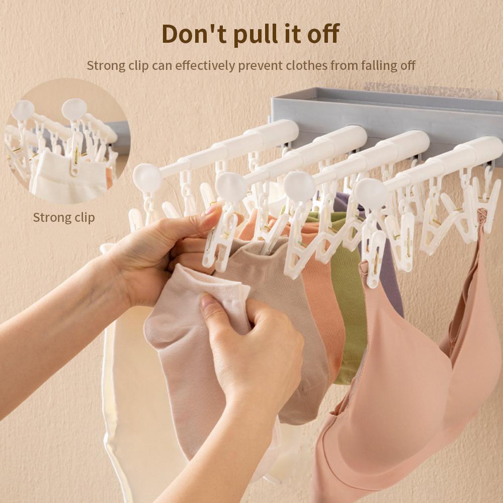 Wall-mounted Retractable Folding Underwear Drying Rack Dormitory Free Punching Clothespin Socks Underwear Windproof Storage Clip