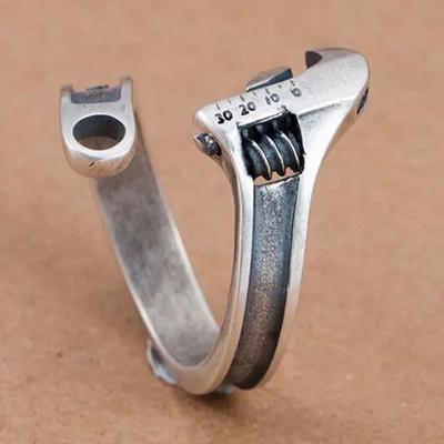 Anello in metallo regolabile con apertura a chiave inglese retrò, regalo per feste da uomo