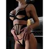 Sexy Mesh Lingerie Sets Erotic Costumes For Women Transparent Contrast Color Tulle Patchwork Bra Thong Garter Belt Set Underwear