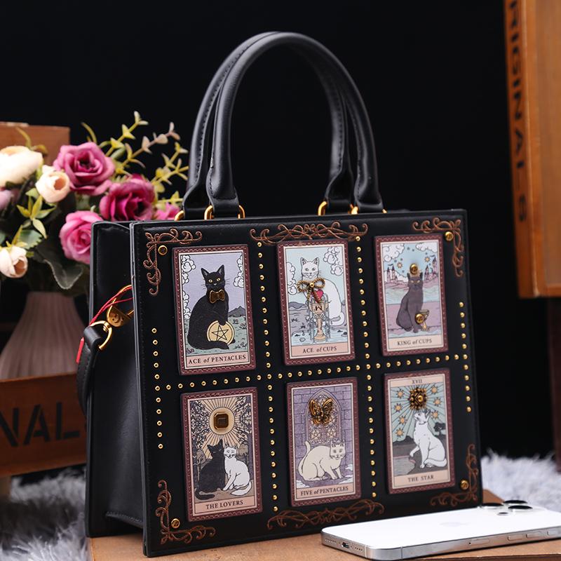 Borsa Designer Vintage e di Lusso con Ricamo Delicato Stampa Gatto Popolare e alla Moda per Donna Borsa Tote ad Alta Capacità