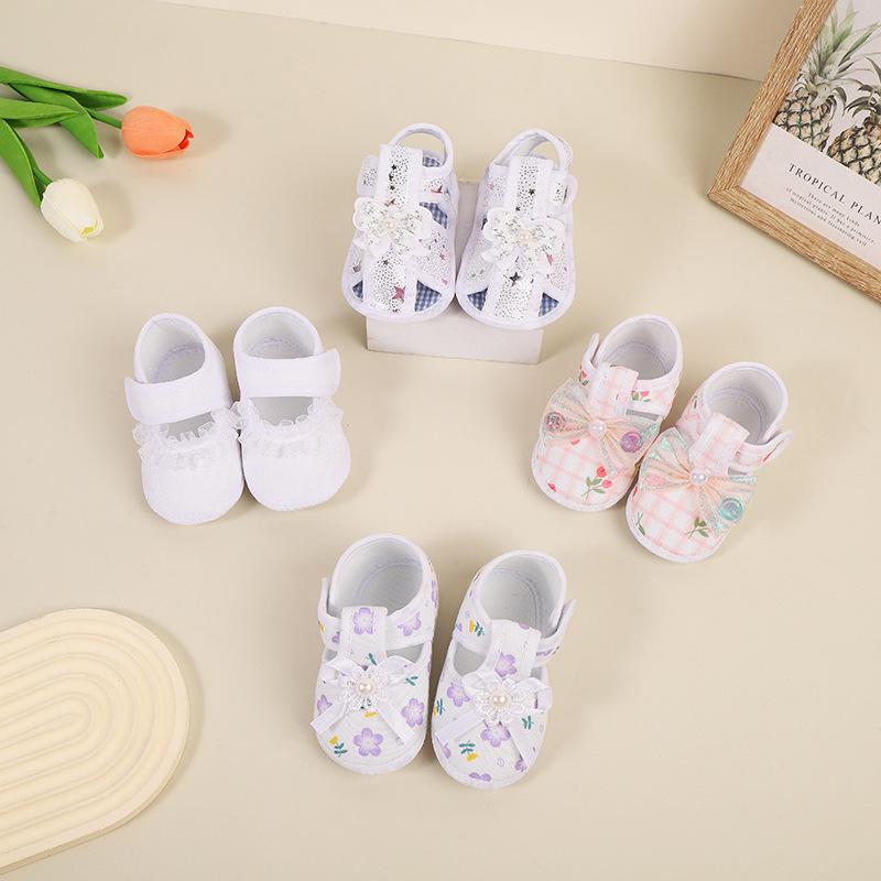 "Floral Velcro Baby Toddler Shoes, Soft Non-Slip Sole with Bow"