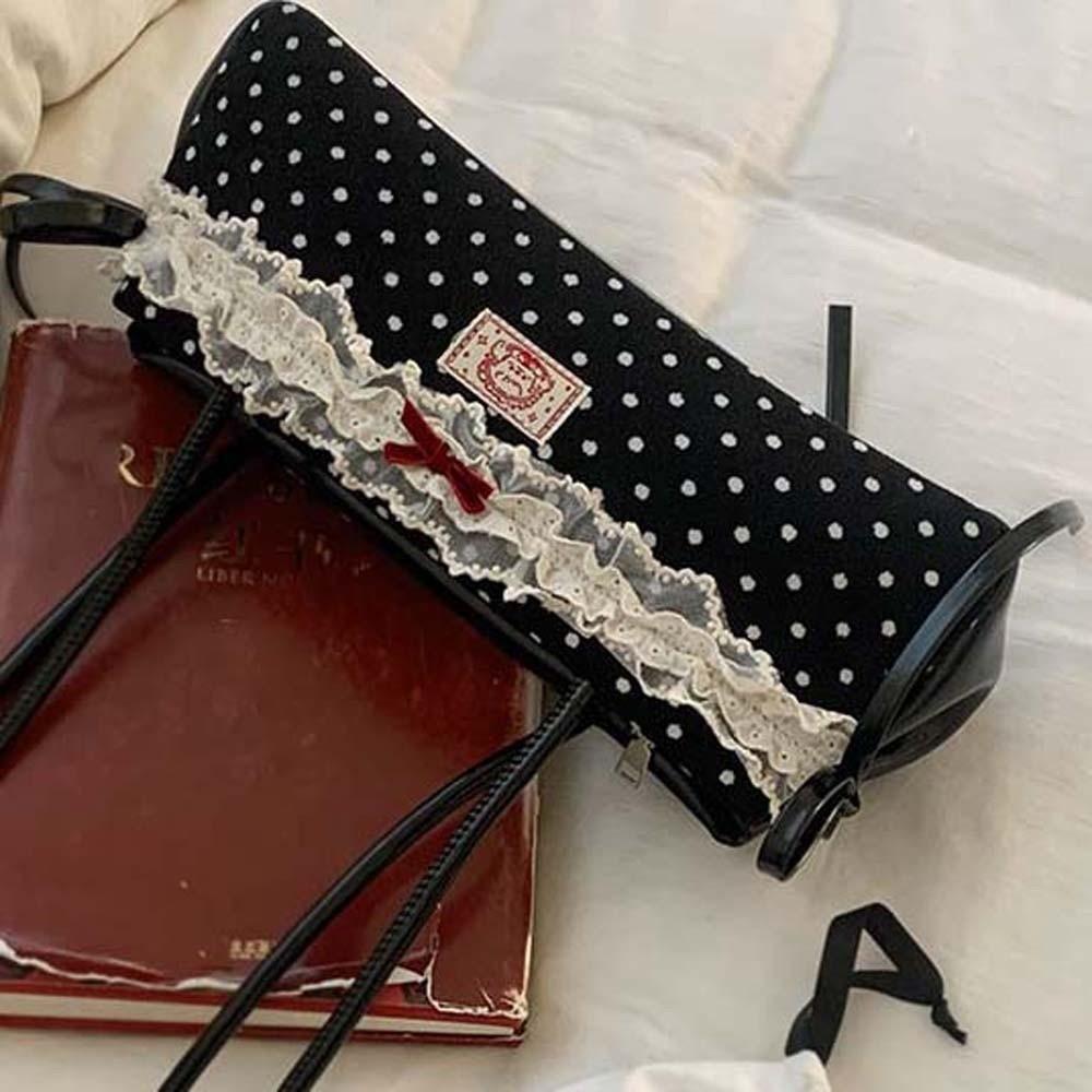 Lace French Stick Handbag Sweet PU Shoulder Bag Shopping Polka Dot Underarm Bags  Women