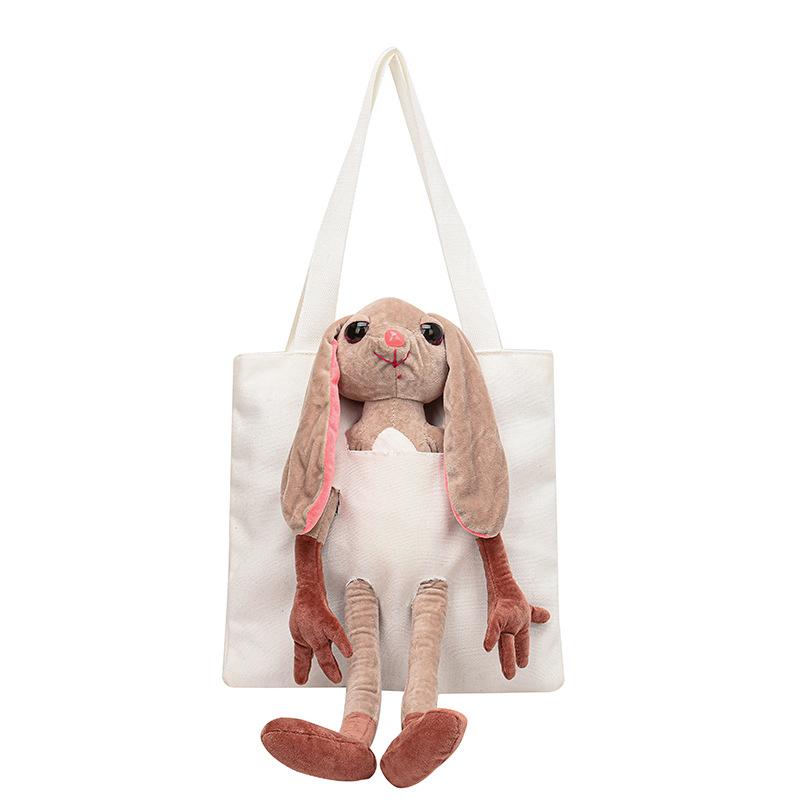 Doll Canvas Shoulder Bag Cute Cartoon Long Ear Rabbit Canvas Bag Large Capacity Canvas Bag Women's Bag Armpit Bag