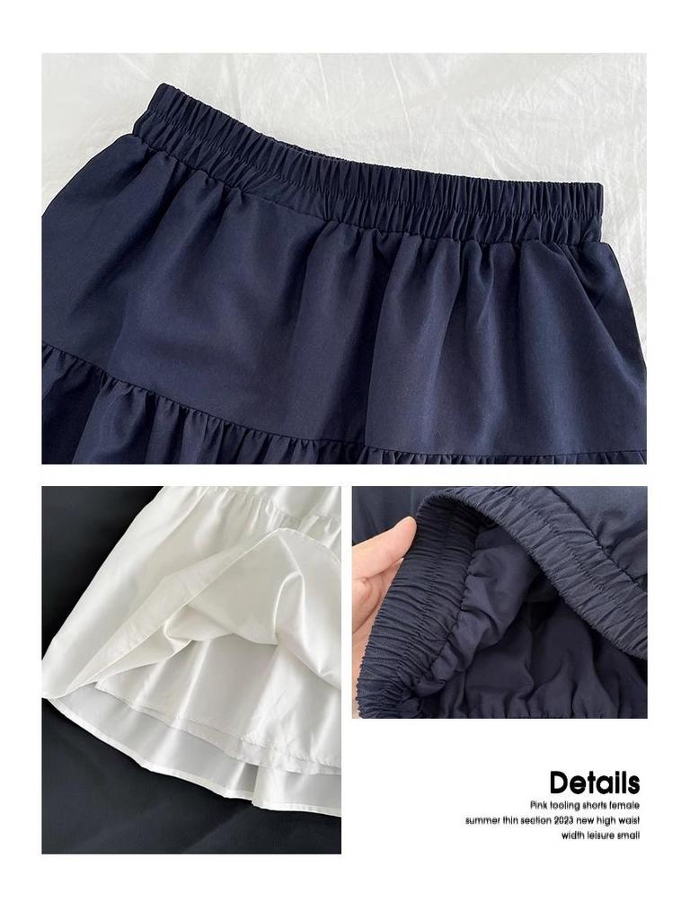 Jupe Midi Trapèze Style Preppy Bleu Marine - Taille Haute Rétro pour Printemps/Été 2025