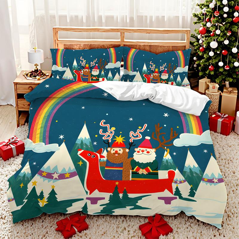 3D Digital Printed Bedding Two Or Three Piece Santa And Elk Polyester Quilt Cover