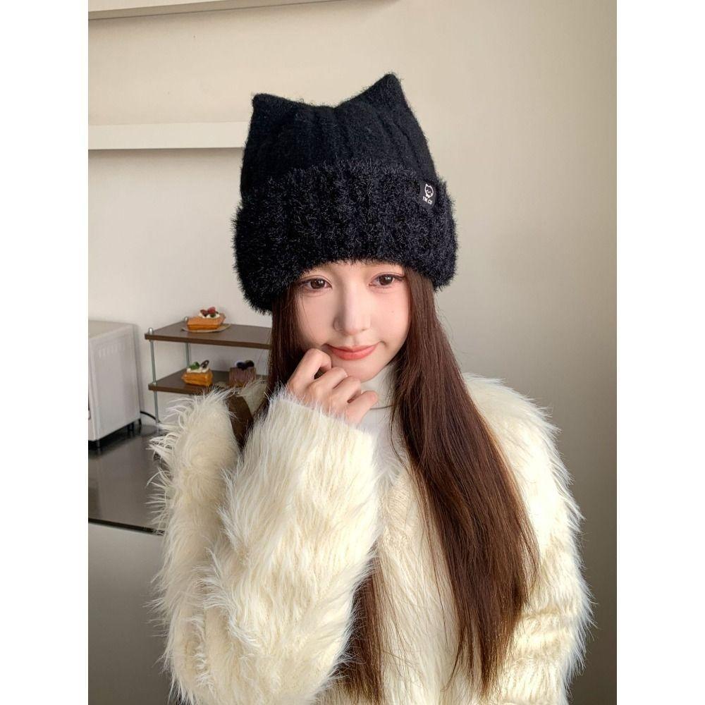 Warm Knitted Beanie Hat Fleece Lined Winter Thermal Hat Cozy Ear Protection Hat  For Women
