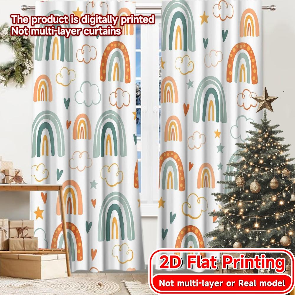 

2pcs, 2D FLAT PRINTING Curtains (Without Rod) Rainbow Bliss Holiday printed curtains Versatile Fabric Curtains Decorations 52.50 × 116.00 cm 2 pcs