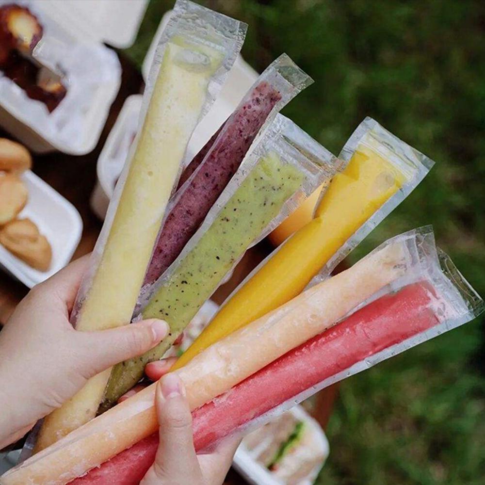 100 st engångspåsar för glasspinnar, fryspåsar med dragkedja för mat, frukt, yoghurtpinnar, juice, smoothies, godisglass