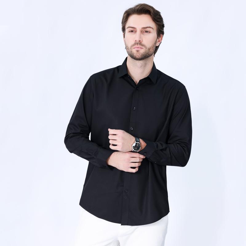 Men's Solid Color Three-Proof High-End Stretch Shirt - Non-Iron, Long Sleeve, Professional Formal Wear, Spring Collection.