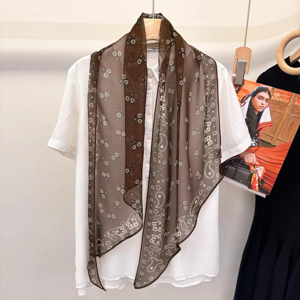 [Oil Painting Ball] Summer and Autumn New Light and Versatile Long Ribbon Silk Scarf Ladies' Art Niche Scarf
