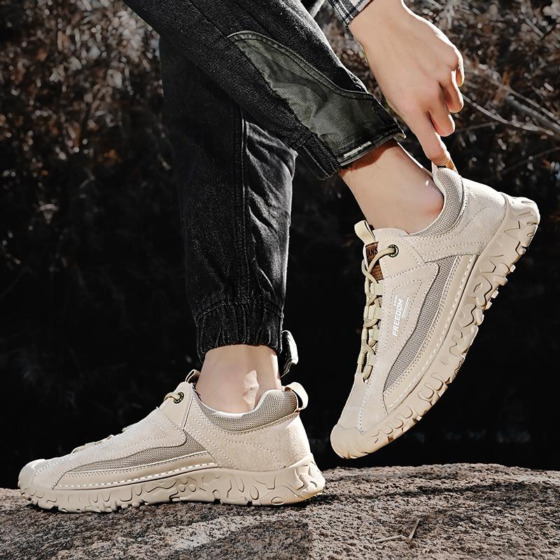 Four Seasons Men's Pigskin Mesh Breathable Retro Casual Shoes Large Size Casual Shoes Lightweight Ankle Boots
