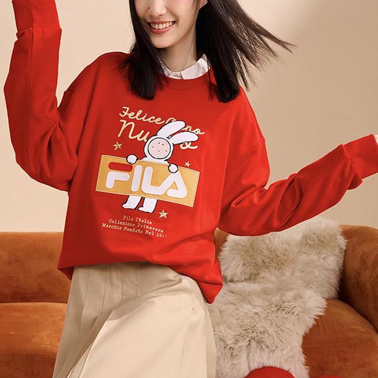 Fila CNY X Buer Rabbit Sweatshirts Unisex Red Crew Neck Moderate Regular F11U319202F-RD