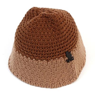Universele chemie Tweekleurige bruine gebreide bucket hat
