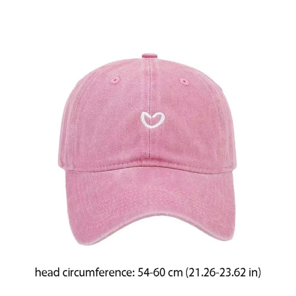 Soft Top Embroidered Heart Baseball Cap Retro Sunscreen Embroidery Love Baseball Hat Cute Thin Washed Cotton Baseball Cap