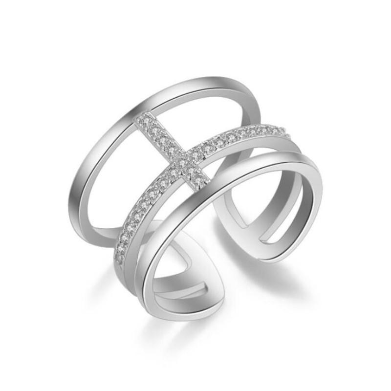 Modish Fashionable Temperament Micro Inlaid High Quality Sterling Silver Color Jewelry Multi Layer Cross Opening Personality Rings R248Fashion
