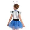 Kids Alien Cosplay Costume Short Sleeve Patchwork Shiny Spangles Dress Bodysuit with Alien Hair Hoop Set for Halloween Party Performance