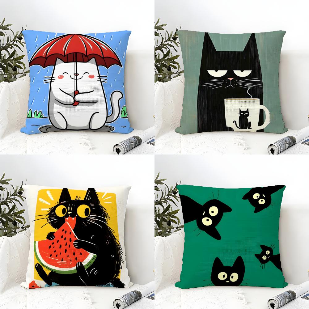 Funny And Surprising Cat Patterns Pillow Case Cotton Linen Fabric Square Zipper Pillowcase Home Decorative Living Room