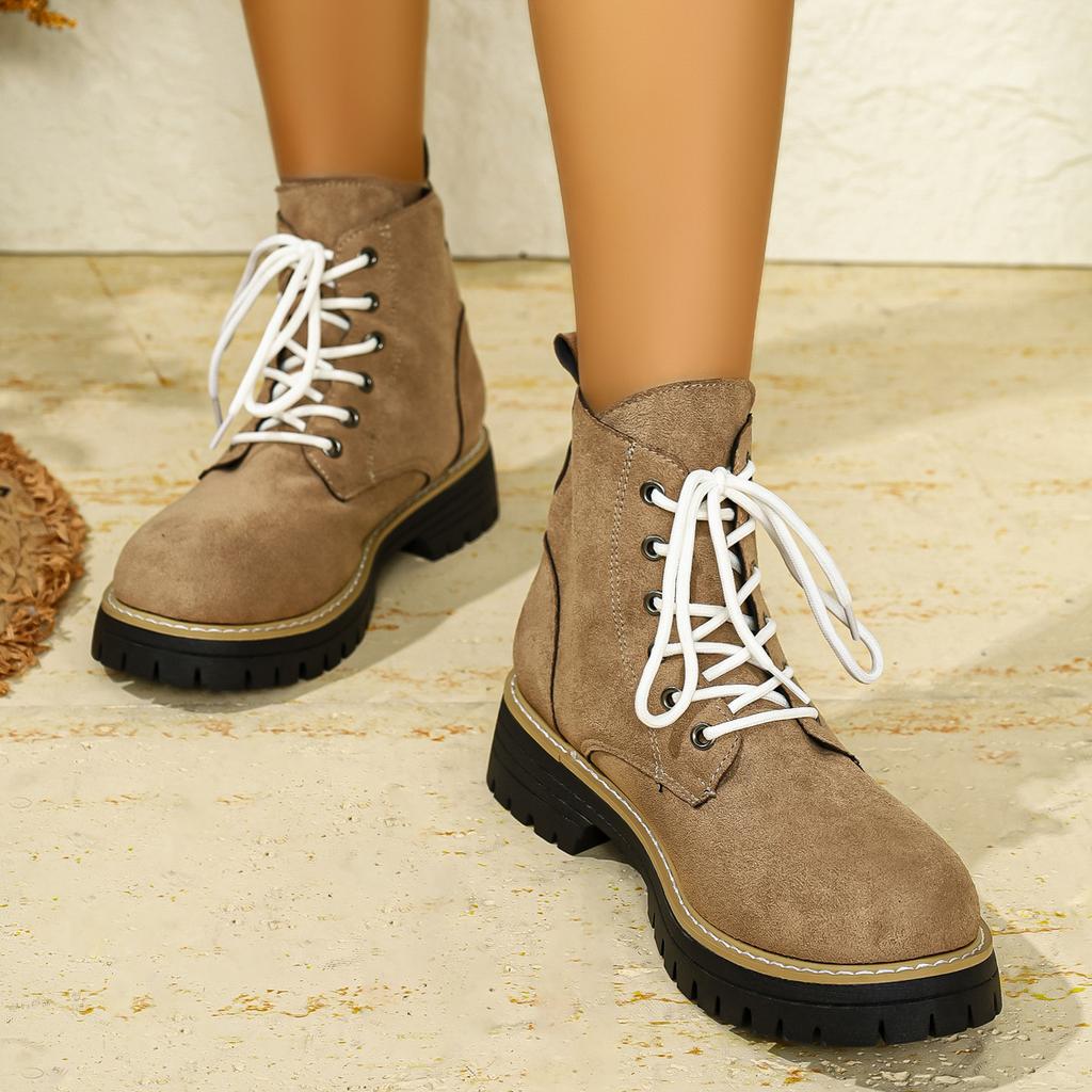 Round Head Thick Heel Martin Boots Women's 2025 Autumn and Winter New Lace-up Foreign Trade Large Size Fashionable and Comfortable Short Boots