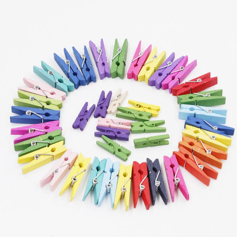 Plain Color Wooden Clothes Pegs - 100-Pack, Multiple Sizes, Small Clips