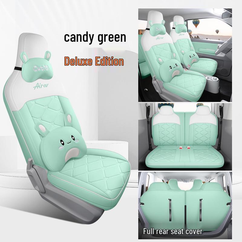 Wuling Qingkong Car Seat Cushion - Fully Enclosed Cartoon Design for All Seasons, Tailored Fit for Electric Vehicles