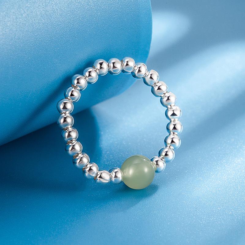 Damen Imitation Hetian Jade Lotus Ring – Elegantes Perlendesign für den Zeigefinger, Modisch und Vielseitig.