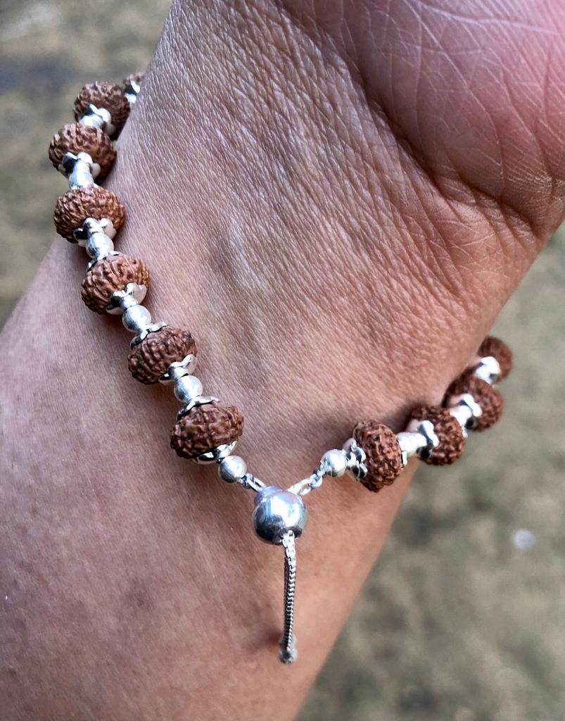 LAB CERTIFIED + 925 Silver + Natural 8 Mukhi RUDRAKSHA Rudraksh Bracelet, Adjustable Indian Origin Lord Shiva Yoga Prayer Meditation