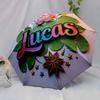 Retro Round Lucas Lotus Name Multicolor Vintage-Style Lucas Lotus Print Umbrella