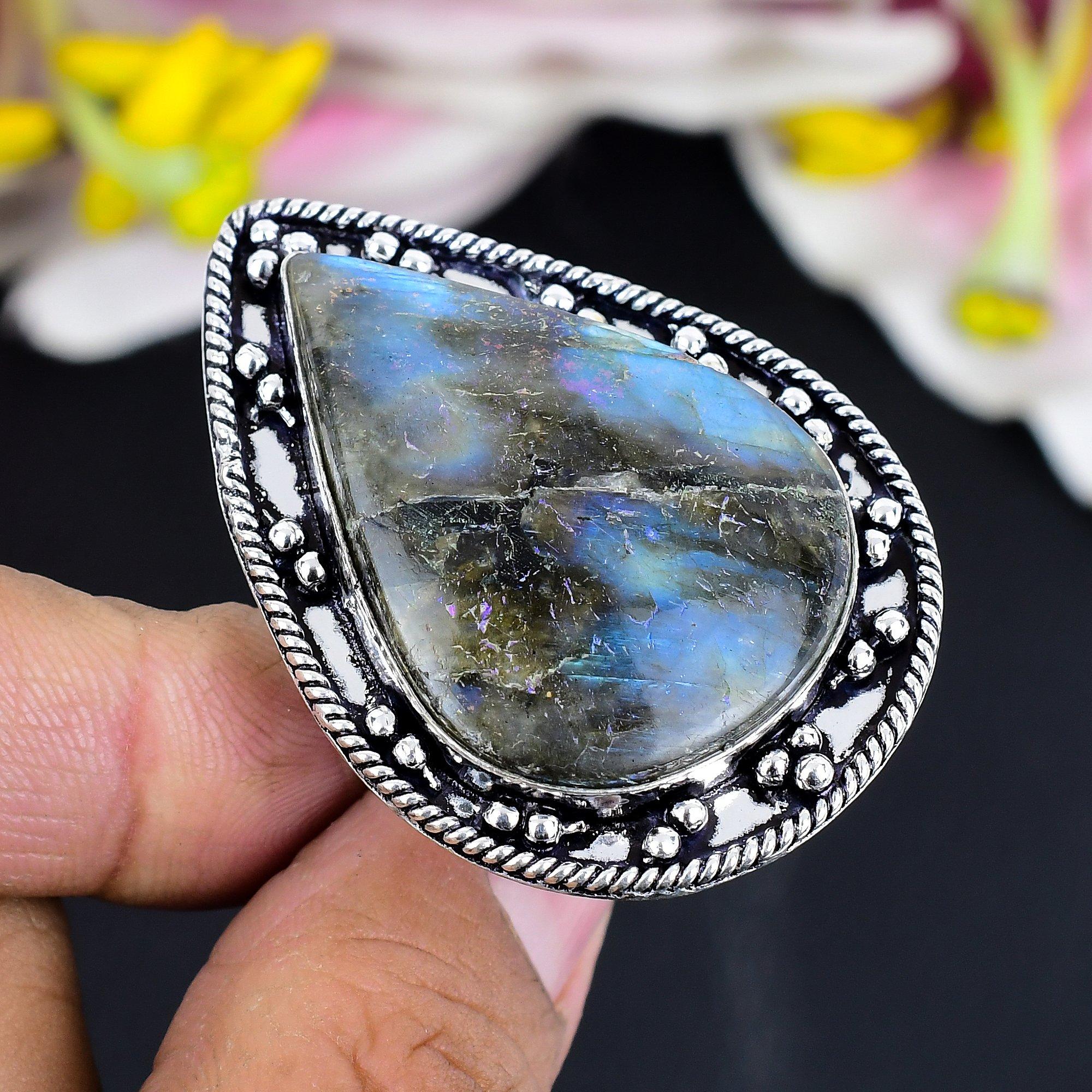 

Labradorite Gemstone Handmade 925 Sterling Silver Jewelry Ring Size 9 KG-1696