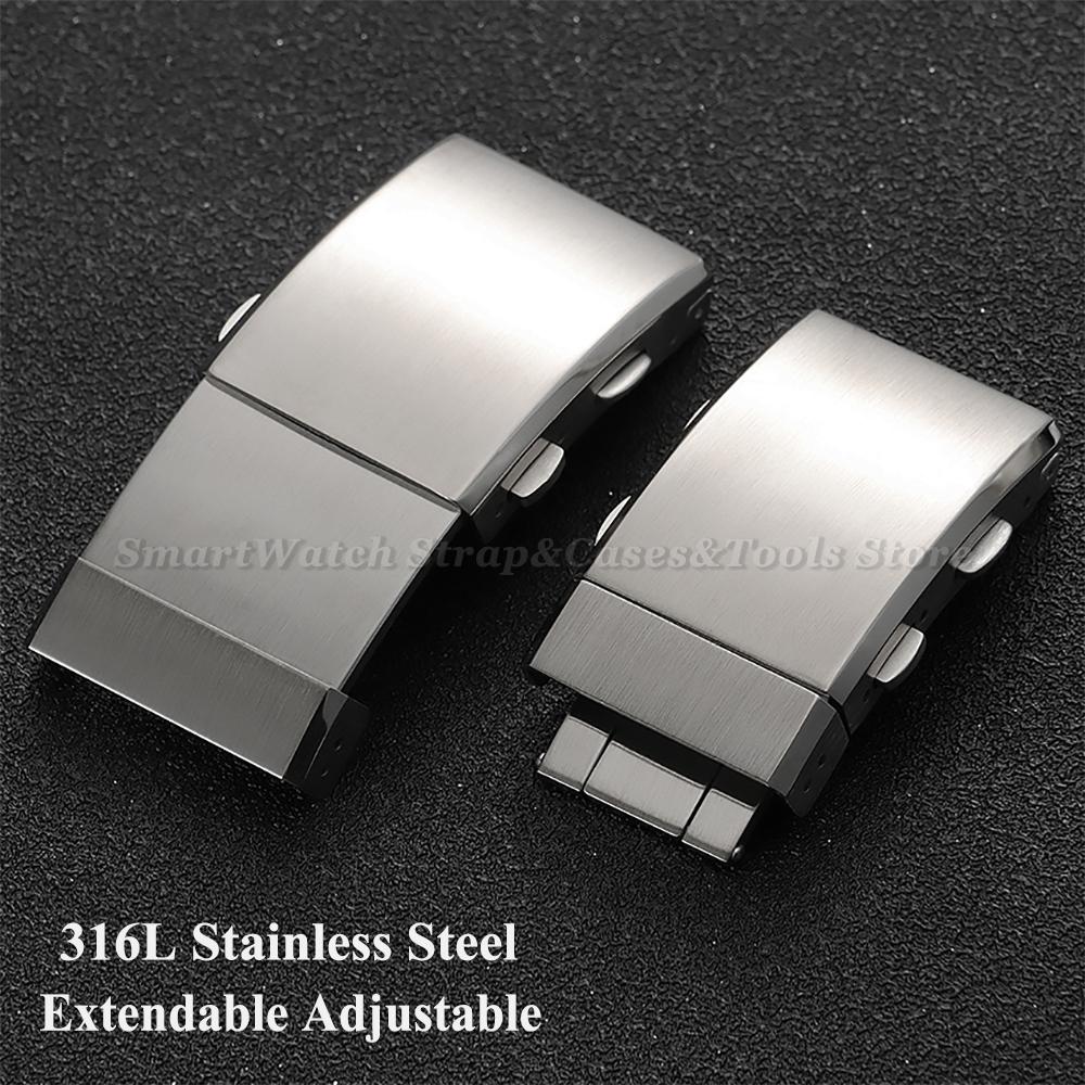 Luxury 316L Stainless Steel Watch Buckle Extendable Watch Clasp 22mm 20mm 18mm 16mm Metal Adjustable Button Replace Accessories
