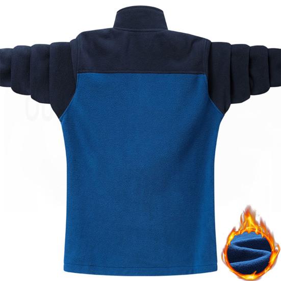 Men Fall Winter Coat Stand Collar Neck Protection Color Block Zipper Closure Long Sleeve Pockets Thick Warm Soft Loose Casual Coat