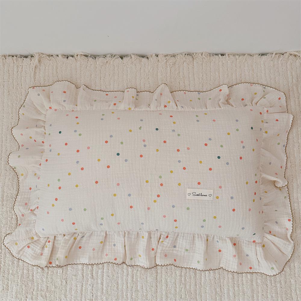 Small Floral Ruffle Lace Double Layer Cotton Gauze Pillowcase for Kindergarten