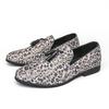 Large size foot-fitting men's loafers 46 men's shoes fringed leopard print leather shoes men's one-pedal casual shoes men