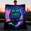 1pc Neon Owl Art Print Throw Blanket Polyester Fiber, Lightweight Flannel, Soft & Warm, All Season Use for Outdoor, Camping