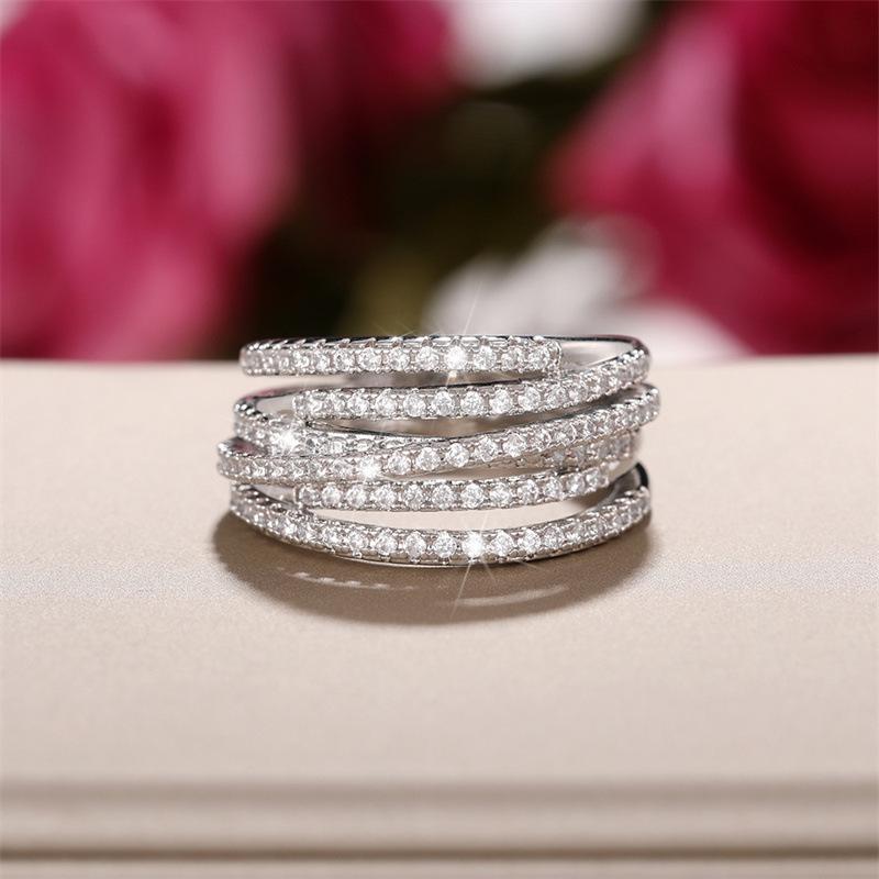 Herren- und Damen-Universalring aus Zirkonia, europäisch und amerikanisch, geometrische Linien, gewunden, unregelmäßig, mehrlagig, Accessoires