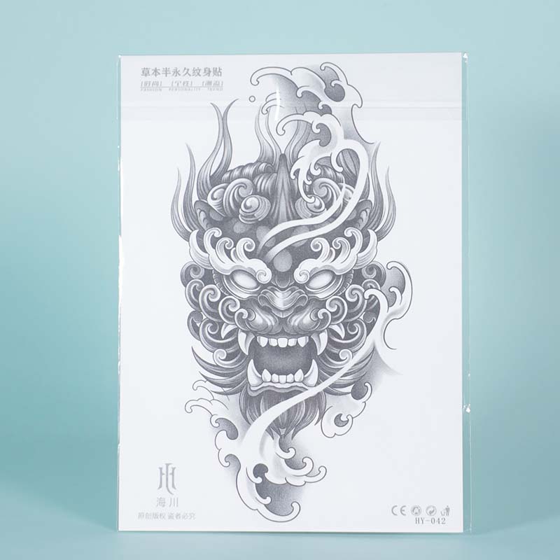 Demon Mask Waterproof Temporary Tattoo Sticker, Long-lasting Waterproof for 1-2 Weeks, Realistic Semi-Permanent Fake Tattoo