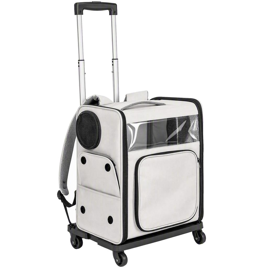 Cat Carrier Bag, 2-in-1, with Wheels, Foldable, Expandable, Ventilated, 34 x 28 x 43 cm, Grey