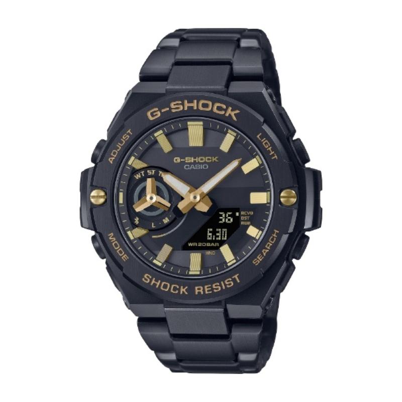 

Часы с солнечной батареей, оборудованные Bluetooth, GSHOCK GShock GSTEEL Gsteel черного x золотого цвета, принятая модель GSTB500BD1A9JF
