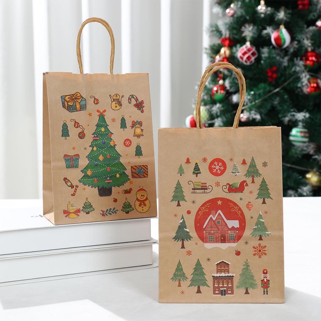 4PCS Christmas Gift Bag Kraft Paper Bags Merry Christmas Decoration 2024 For Home Cristmas Navidad New Year Gifts Packing Bags