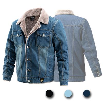 Męskie jesienno-zimowe kurtki dżinsowe polarowe jednolite klapy modne motocyklowe dżinsy Hommes slim fit bawełniane casualowe czarne niebieskie płaszcze