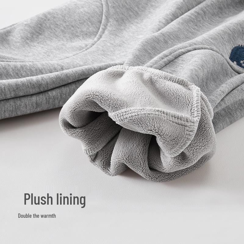 Boys' Fleece-Lined Velvet Sweatpants: Thin, Autumn/Winter Outdoor Wear, Year of the Horse Design.