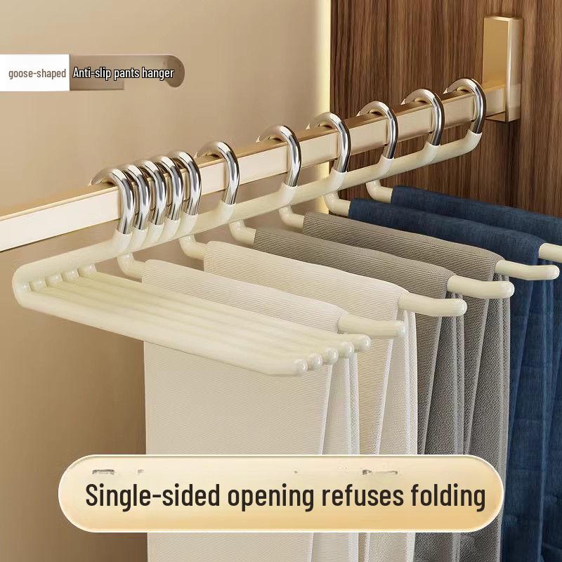 Goose-Shaped Stainless Steel Non-Slip Pants Rack – Seamless Z-Shaped Hanger with Clips for Wardrobe Storage.