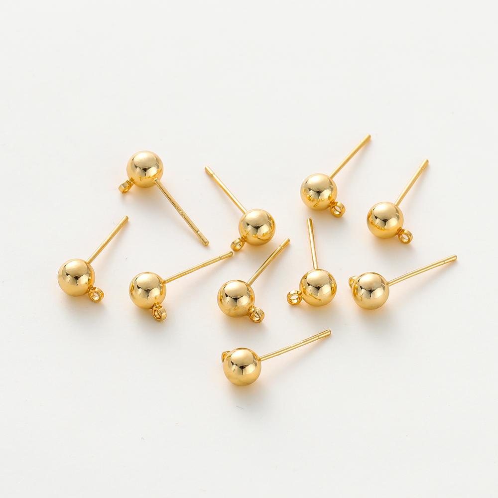 14K 18K Gold Plated Round Ball Ear Post With Loop Studs Earrings Backs Plug Ear Pins Ball Needles For Diy Jewelry Making Finding
