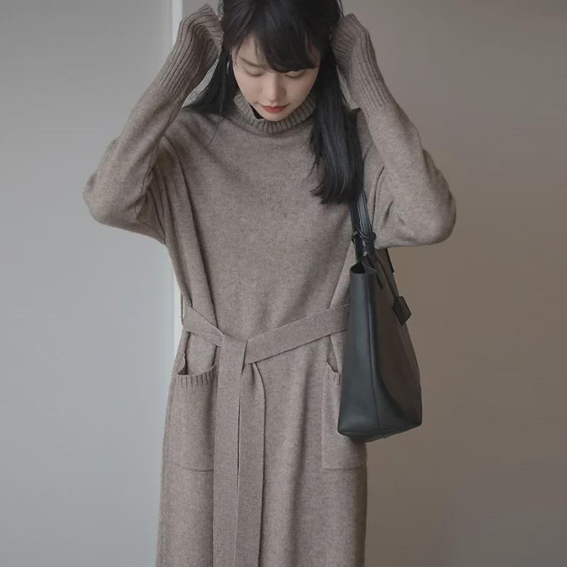 Women's High Collar Knitted Dress for Autumn/Winter 2023-2024 with Matching Coat