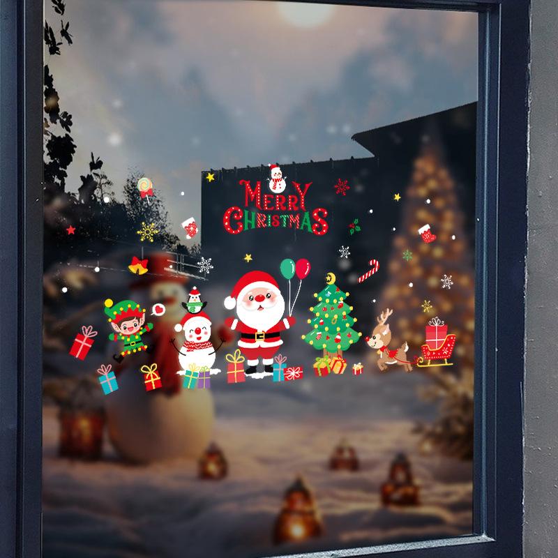 Santa Claus Tree Atmosphere, Snowman Decoration, Static Glass Stickers for Scene Arrangement In The Sales Office